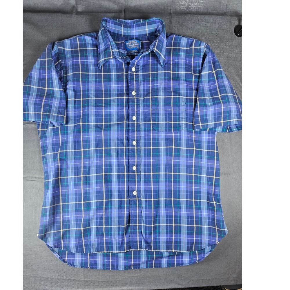 Pendleton Country Traditionals Mens XL Blue Plaid Short Sleeve Button Down Shirt